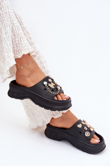 Lengvos šlepetės Moteriškos šlepetės Ze aukso spalvosmi Przypinkami juodos spalvos Hortiana