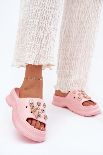 Lengvos šlepetės Moteriškos šlepetės Ze aukso spalvosmi Przypinkami rožinės spalvos Hortiana