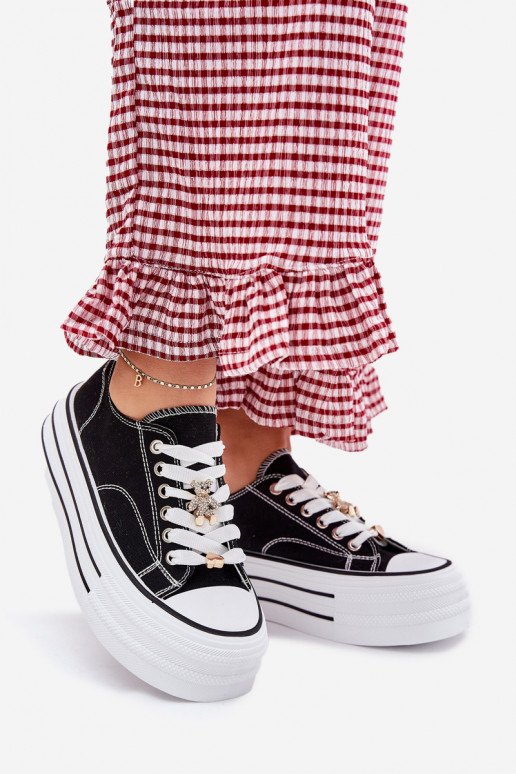 Laisvalaikio bateliai su platforma Ze aukso spalvosmi Przypinkami juodos spalvos Fiorina