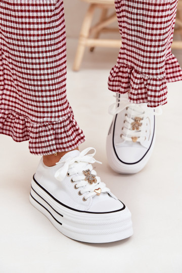 Laisvalaikio bateliai su platforma Ze aukso spalvosmi Przypinkami baltos spalvos Fiorina