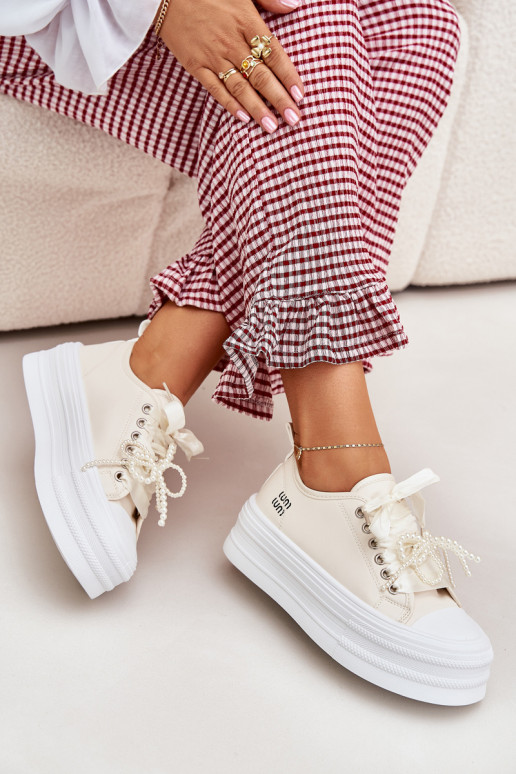 Laisvalaikio bateliai su platforma Su puošniais Suvarstymasm smėlio spalvos Tivora