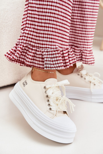 Laisvalaikio bateliai su platforma Su puošniais Suvarstymasm smėlio spalvos Tivora 2