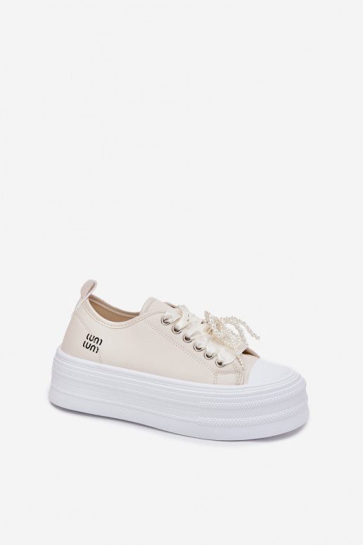 Laisvalaikio bateliai su platforma Su puošniais Suvarstymasm smėlio spalvos Tivora