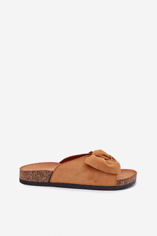 Moteriškos šlepetės Ant kamštinio pado Kokardką rudos spalvos Seressa