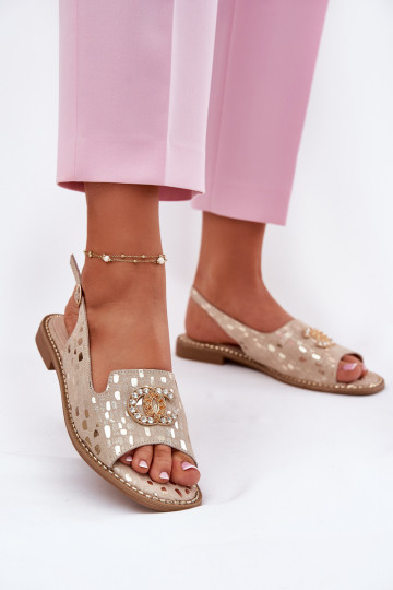 Moteriškos basutės su ornamentais su plačiais kulniukais S.Barski KV51-096 aukso spalvos