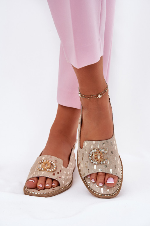 Moteriškos basutės su ornamentais su plačiais kulniukais S.Barski KV51-096 aukso spalvos Moteriškos basutės su ornamentais su plačiais kulniukais S.Barski KV51-096 aukso spalvos