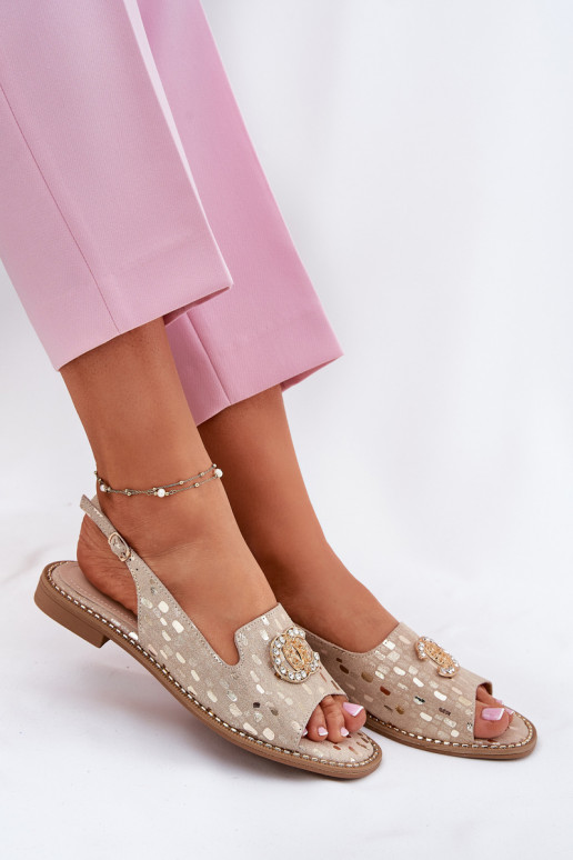 Moteriškos basutės su ornamentais su plačiais kulniukais S.Barski KV51-096 aukso spalvos Moteriškos basutės su ornamentais su plačiais kulniukais S.Barski KV51-096 aukso spalvos