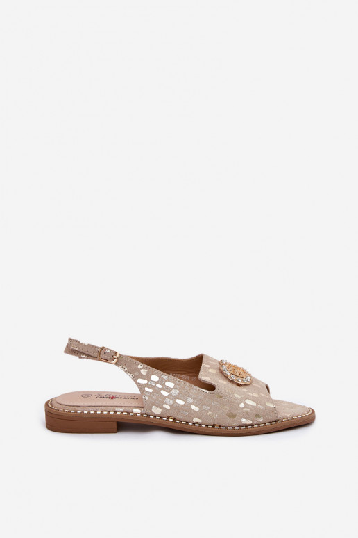 Moteriškos basutės su ornamentais su plačiais kulniukais S.Barski KV51-096 aukso spalvos Moteriškos basutės su ornamentais su plačiais kulniukais S.Barski KV51-096 aukso spalvos