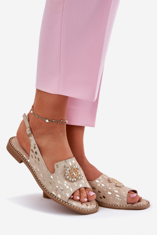 Moteriškos basutės su ornamentais su plačiais kulniukais S.Barski KV51-096 aukso spalvos Moteriškos basutės su ornamentais su plačiais kulniukais S.Barski KV51-096 aukso spalvos