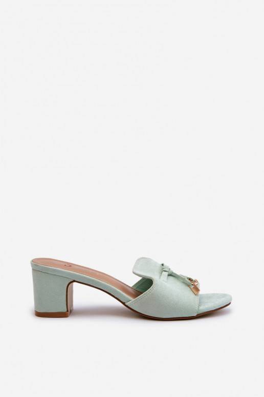 Moteriškos šlepetės Z iš eko zomšosu su kulniukais mėtinės spalvos Jemenna