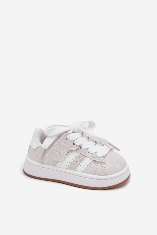 sportiniai bateliai Sneakers modelio batai Vaikiški su širdutėmis baltos spalvos Mirelle