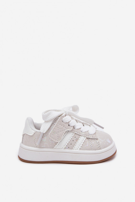 sportiniai bateliai Sneakers modelio batai Vaikiški su širdutėmis baltos spalvos Mirelle