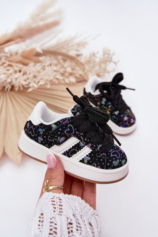 sportiniai bateliai Sneakers modelio batai Vaikiški su širdutėmis juodos spalvos Mirelle