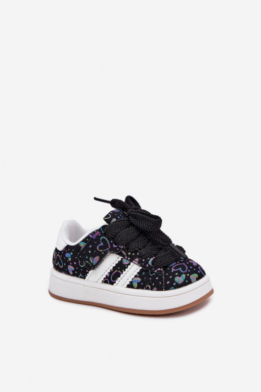 sportiniai bateliai Sneakers modelio batai Vaikiški su širdutėmis juodos spalvos Mirelle