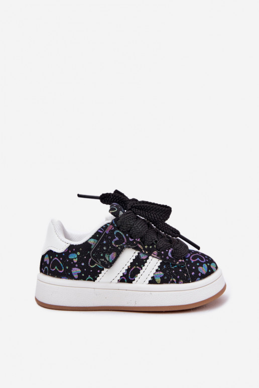 sportiniai bateliai Sneakers modelio batai Vaikiški su širdutėmis juodos spalvos Mirelle
