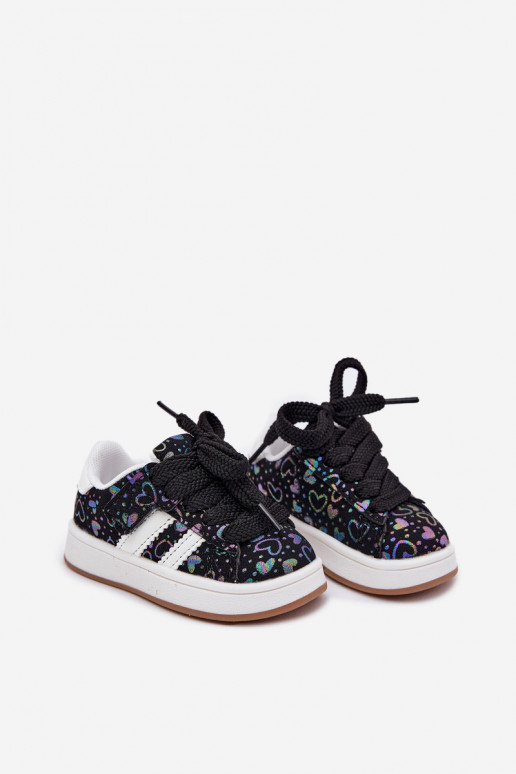 sportiniai bateliai Sneakers modelio batai Vaikiški su širdutėmis juodos spalvos Mirelle
