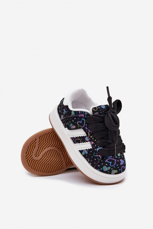 sportiniai bateliai Sneakers modelio batai Vaikiški su širdutėmis juodos spalvos Mirelle