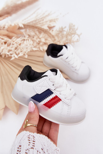 Vaikiški sportiniai bateliai "Sneakers" modelio su žėrinčiu padu, baltos-juodos spalvos "Arielle"