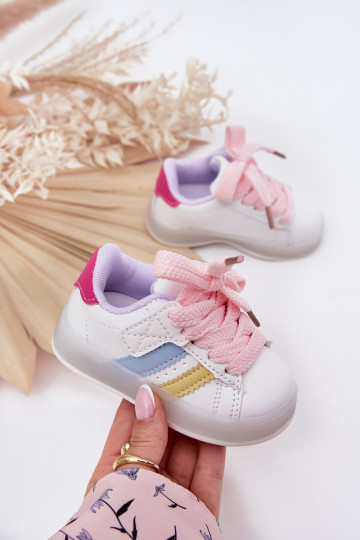 Vaikiški sportiniai bateliai "Sneakers" modelio su žėrinčiu padu, baltos-rožinės spalvos "Arielle"