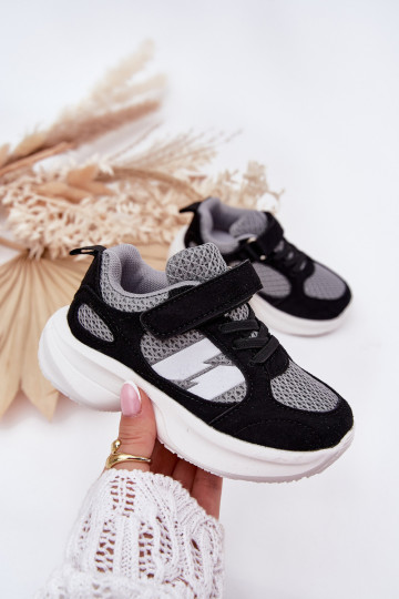 sportiniai bateliai Sneakers modelio batai Vaikiški su lipniais užsegimais Juodos ir-pilkos spalvos Selinea