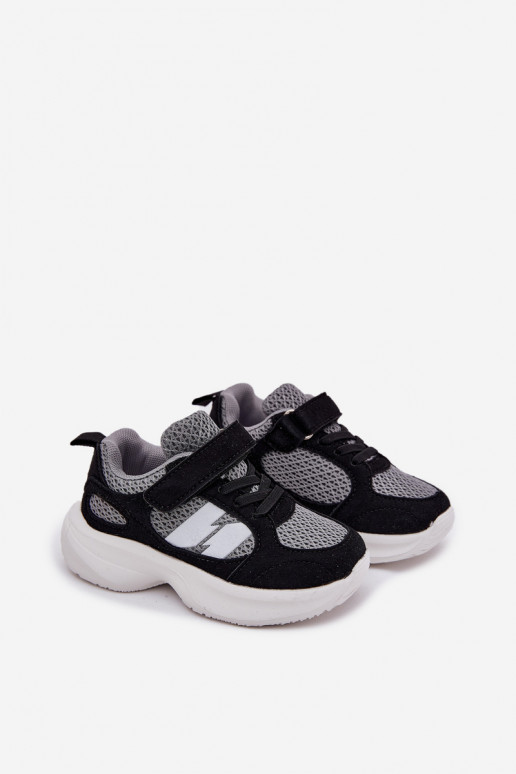 sportiniai bateliai Sneakers modelio batai Vaikiški su lipniais užsegimais Juodos ir-pilkos spalvos Selinea