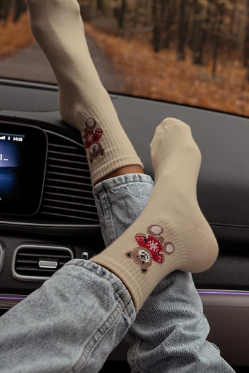 Kojinės Moteriškas Meškiukai Į SĮeterku smėlio spalvos