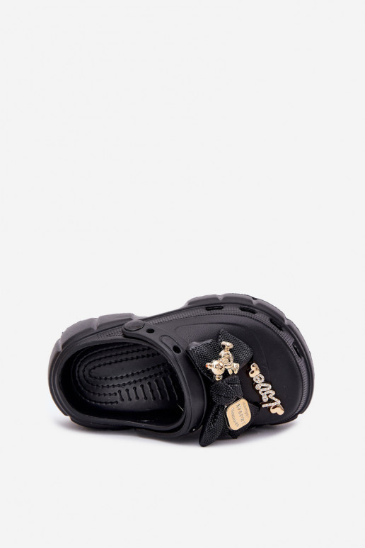 Šlepetės Vaikiški Vaikiški Lengvos šlepetės su kaspinais I Ozdobami juodos spalvos Selvana Šlepetės Vaikiški Vaikiški Lengvos šlepetės su kaspinais I Ozdobami juodos spalvos Selvana