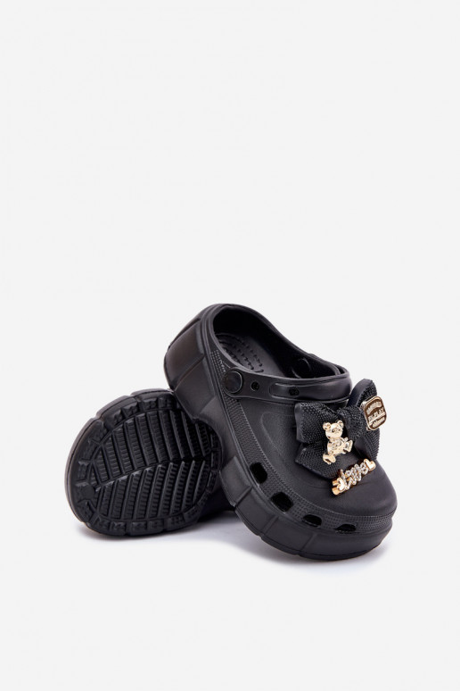 Šlepetės Vaikiški Vaikiški Lengvos šlepetės su kaspinais I Ozdobami juodos spalvos Selvana Šlepetės Vaikiški Vaikiški Lengvos šlepetės su kaspinais I Ozdobami juodos spalvos Selvana