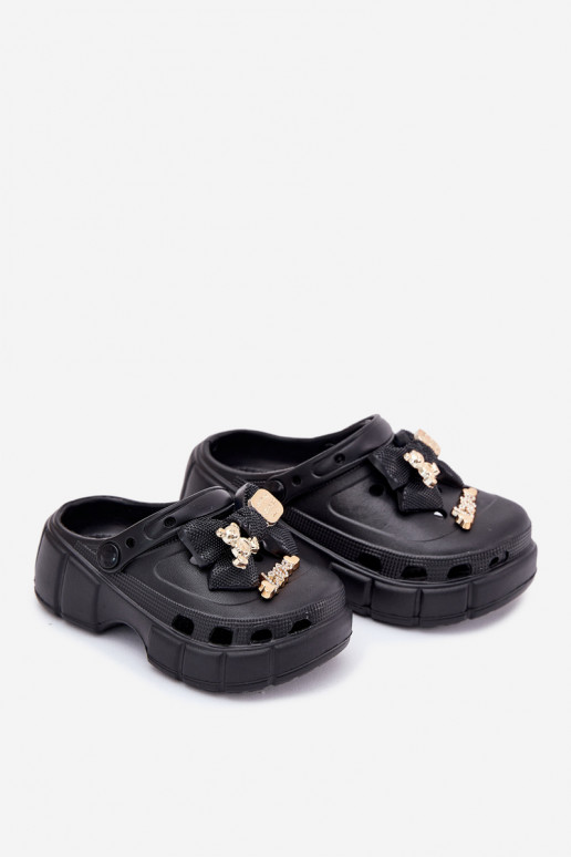 Šlepetės Vaikiški Vaikiški Lengvos šlepetės su kaspinais I Ozdobami juodos spalvos Selvana Šlepetės Vaikiški Vaikiški Lengvos šlepetės su kaspinais I Ozdobami juodos spalvos Selvana