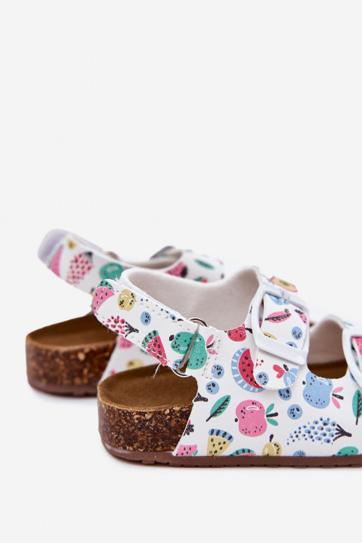 Vaikiškos basutės Ant kamštinio pado su sagtimis OĮoce baltos spalvos Thessa Vaikiškos basutės Ant kamštinio pado su sagtimis OĮoce baltos spalvos Thessa