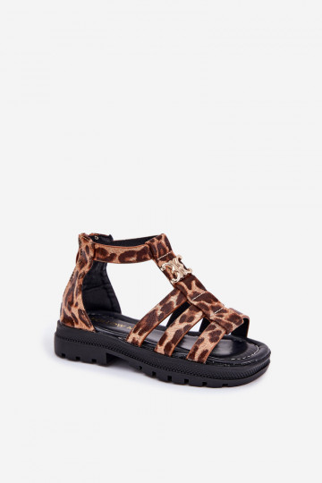 Vaikiški sandalai Gladiator Ze aukso spalvosm Detalem su leopardo kailio raštais Vesira 2