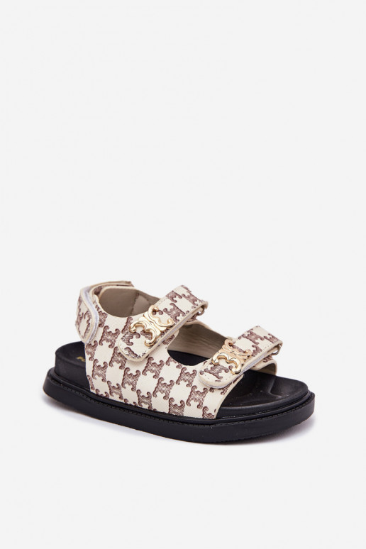 Vaikiškos basutės su lipniais užsegimais Ze aukso spalvosmi Detalami smėlio spalvos Cavina