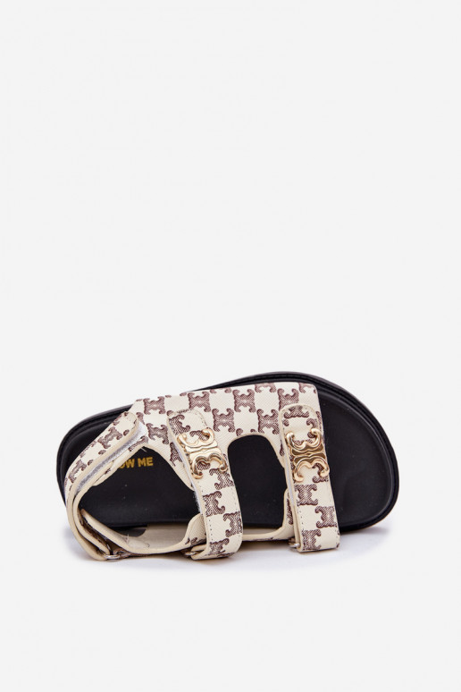 Vaikiškos basutės su lipniais užsegimais Ze aukso spalvosmi Detalami smėlio spalvos Cavina