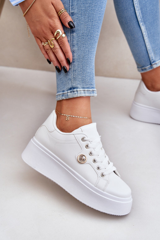 Eko Oda Sneakers modelio batai su platforma Ze aukso spalvosm Detalem baltos spalvos Zingie