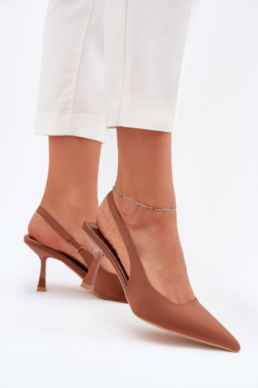 Moteriškos basutės su plonais kulniukais rudos spalvos Lunira