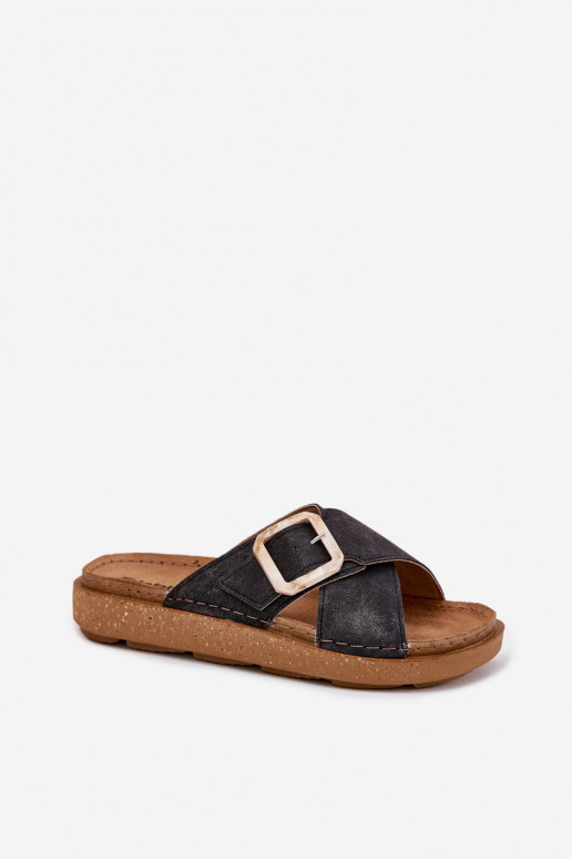 Moteriškos šlepetės su sagtimis Inblu ED000025 juodos spalvos