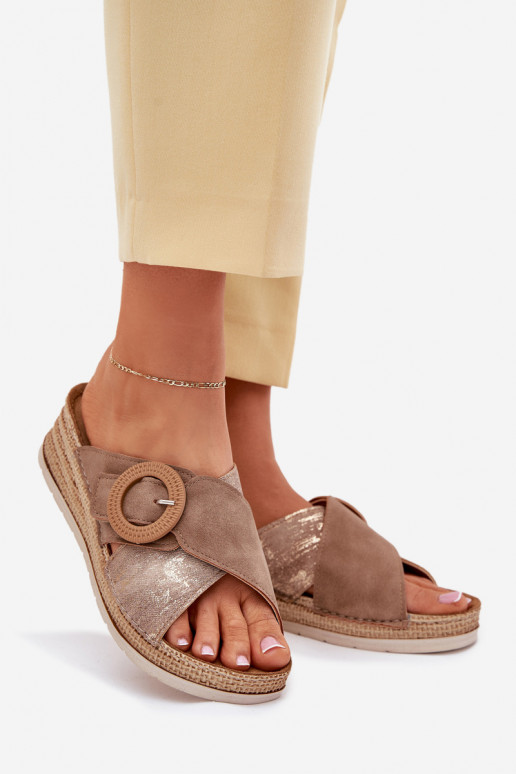 Moteriškos šlepetės Ant platformos dekoruoti su sagtimis Inblu RV000012 rudos spalvos