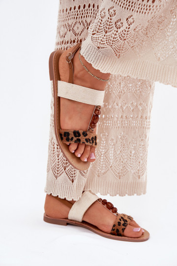 Lygiapadės basutės moterims su karoliukais su leopardo kailio raštais rudos spalvos Virona