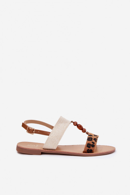 Lygiapadės basutės moterims su karoliukais su leopardo kailio raštais rudos spalvos Virona Lygiapadės basutės moterims su karoliukais su leopardo kailio raštais rudos spalvos Virona