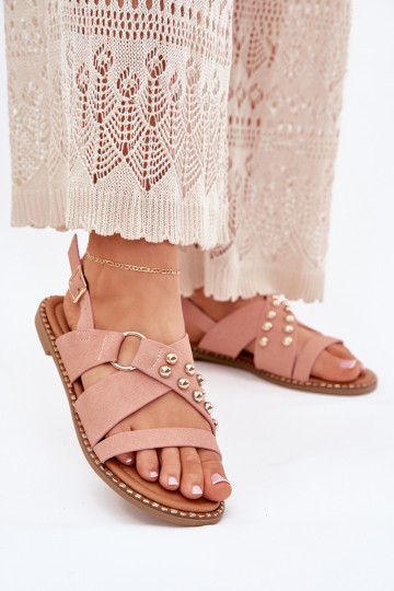 Moteriškos basutės su plačiais kulniukais Ze aukso spalvosmi Smeigės rožinės spalvos Zanira