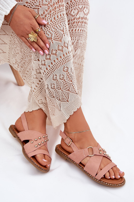 Moteriškos basutės su plačiais kulniukais Ze aukso spalvosmi Smeigės rožinės spalvos Zanira Moteriškos basutės su plačiais kulniukais Ze aukso spalvosmi Smeigės rožinės spalvos Zanira