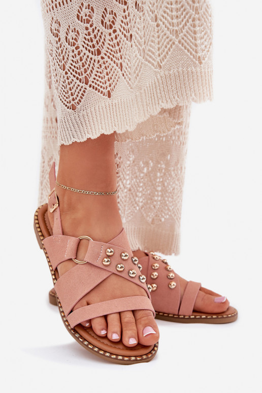 Moteriškos basutės su plačiais kulniukais Ze aukso spalvosmi Smeigės rožinės spalvos Zanira Moteriškos basutės su plačiais kulniukais Ze aukso spalvosmi Smeigės rožinės spalvos Zanira