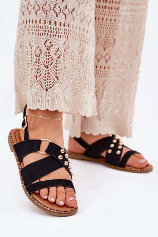 Moteriškos basutės su plačiais kulniukais Ze aukso spalvosmi Smeigės juodos spalvos Zanira Moteriškos basutės su plačiais kulniukais Ze aukso spalvosmi Smeigės juodos spalvos Zanira