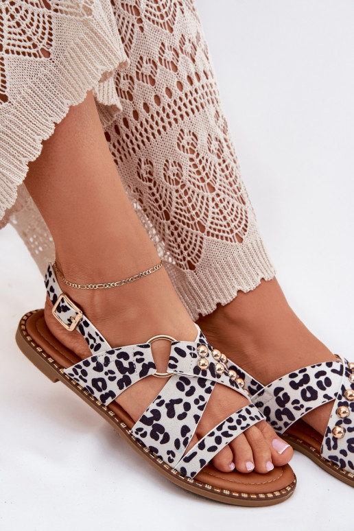 Moteriškos basutės su plačiais kulniukais Ze aukso spalvosmi Smeigės Baltos-juodos spalvos Zanira