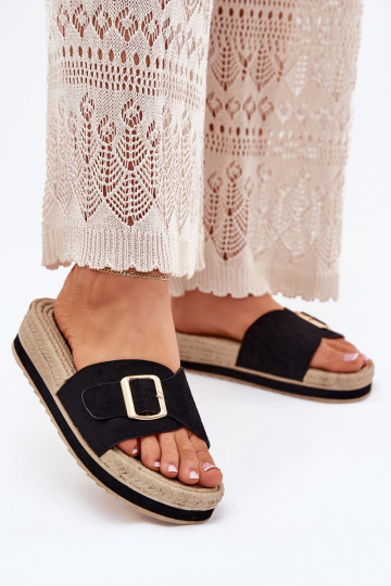 Moteriškos šlepetės su platforma su aukso spalvos sagtimis juodos spalvos Selira