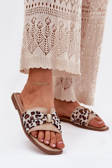 Moteriškos šlepetės su plačiais kulniukais su kaspinais smėlio spalvos Avenza