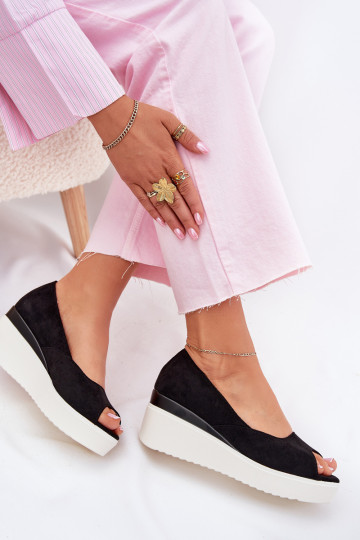 Moteriškos basutės Ant platformos Z iš eko zomšosu juodos spalvos Velira