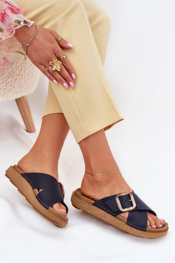 Odinės šlepetės Moteriškas su sagtimis Inblu ED0003IU tamsiai mėlynos spalvos