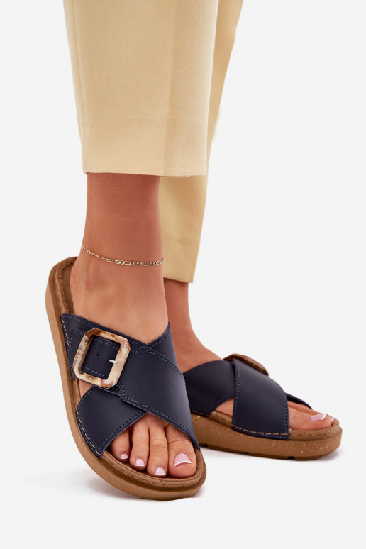 Odinės šlepetės Moteriškas su sagtimis Inblu ED0003IU tamsiai mėlynos spalvos