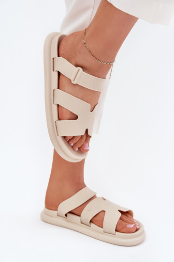 Guminės Moteriškos šlepetės su dirželiais smėlio spalvos Tavirae